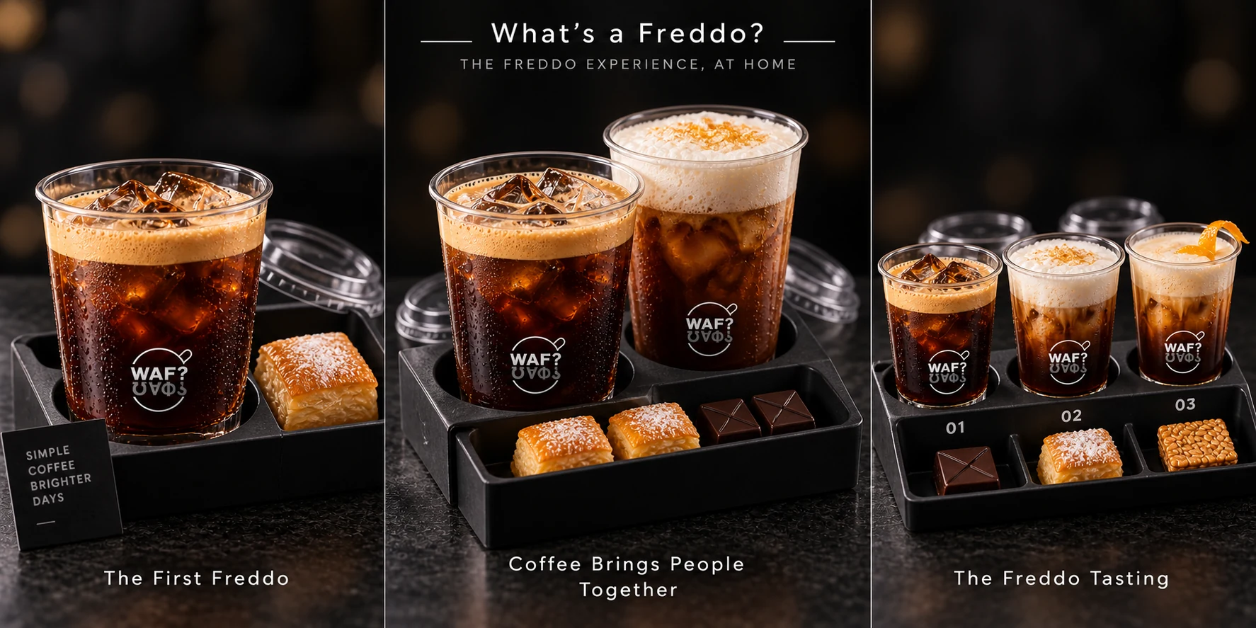 Three branded WAF delivery concepts with Freddos, pastries and chocolate